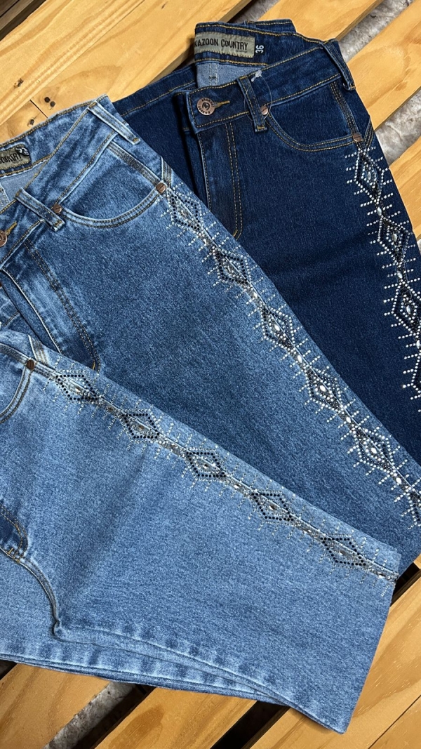 CALÇA JEANS FEMININA COM PEDRARIAS - Imagem 2