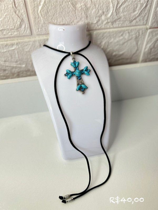 GRAVATINHA CRUCIFIXO TURQUESA - Imagem 2