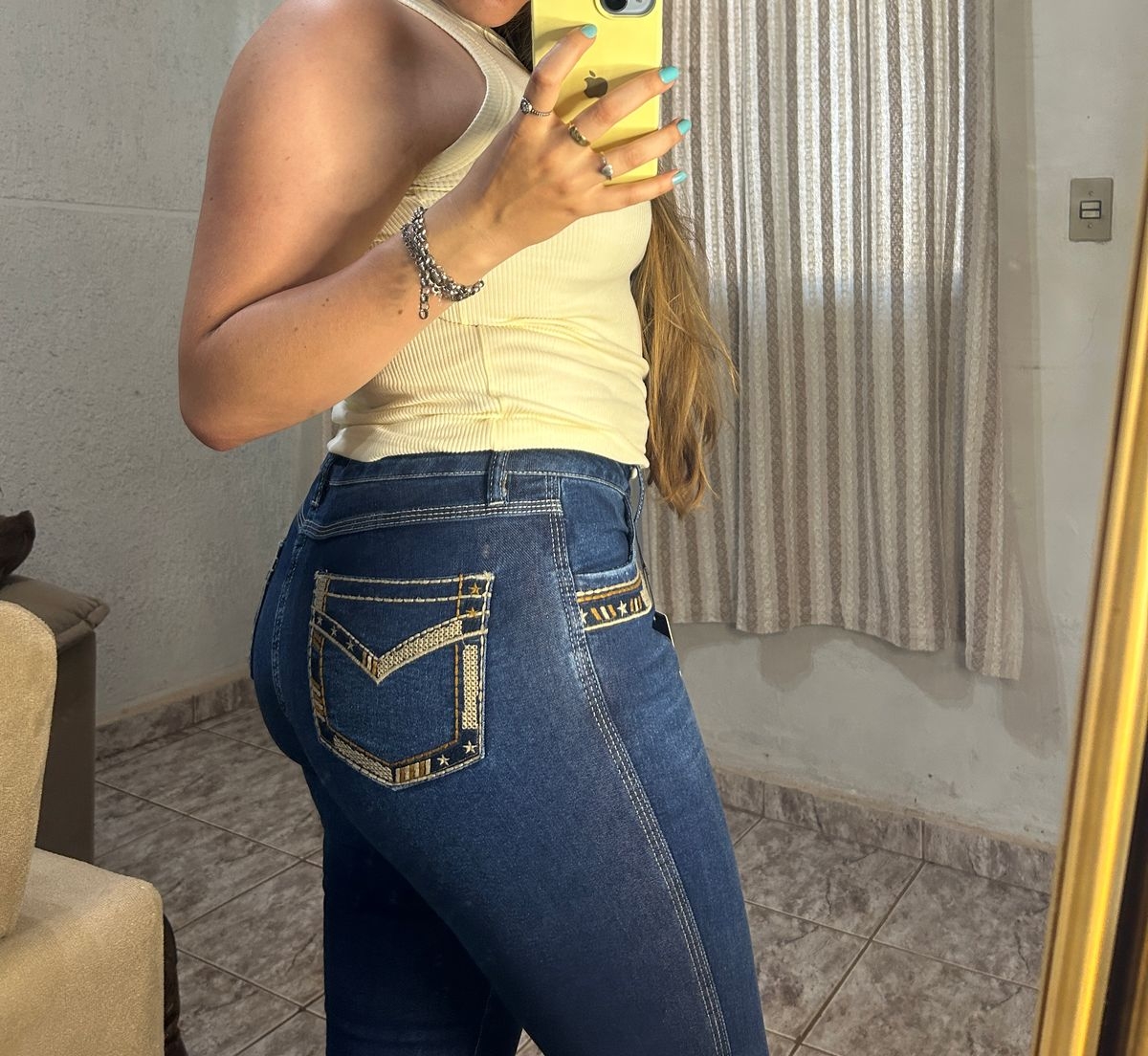 CALÇA FEMININA BORDADA