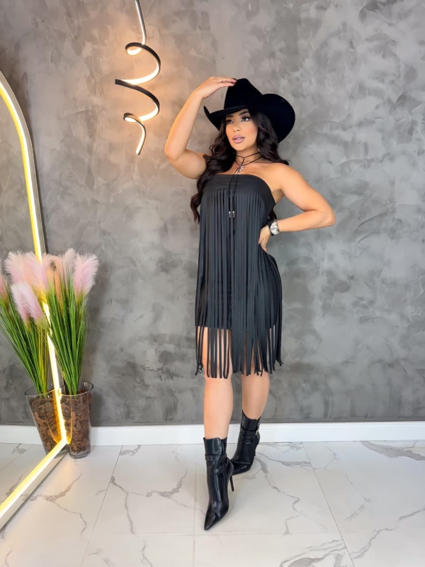 VESTIDO EM COURINO COM FRANJAS - Imagem 2
