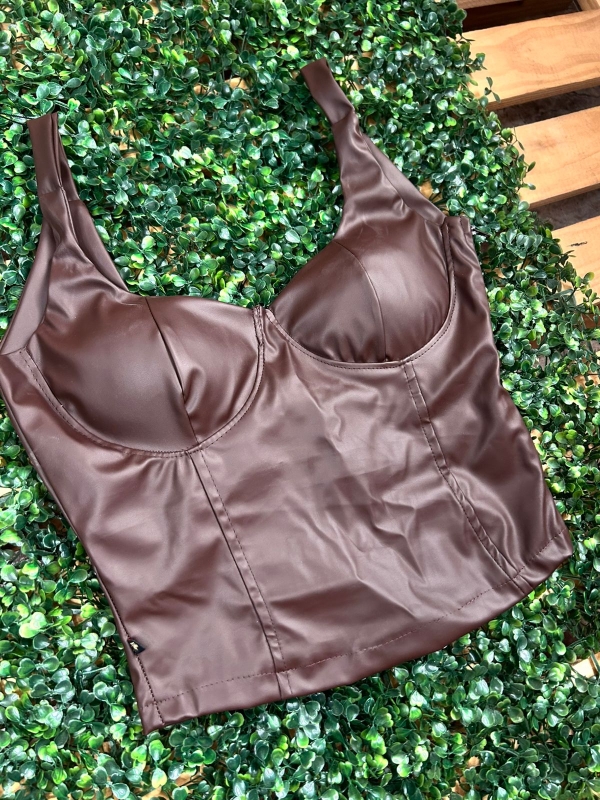 CROPPED FEMININO EM COURINO COM BOJO E ZÍPER LATERAL - Imagem 2